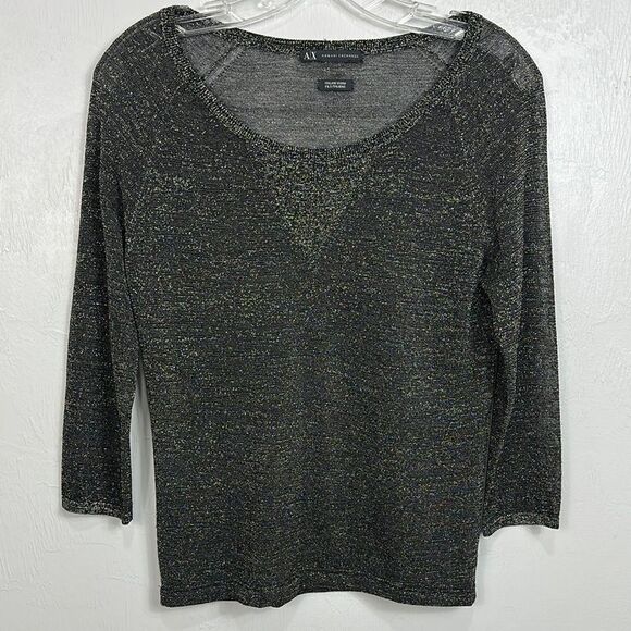Armani Exchange 3/4 Sleeve Italian Yarn Metallic Knit Sweater Size M - Picture 1 of 6